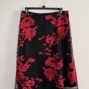 Elegant Black and Red Floral Skirt